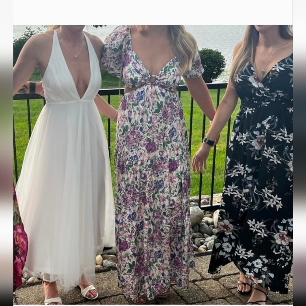 Acoa,Floral Maxi Dress with Puff Sleeves, Size M